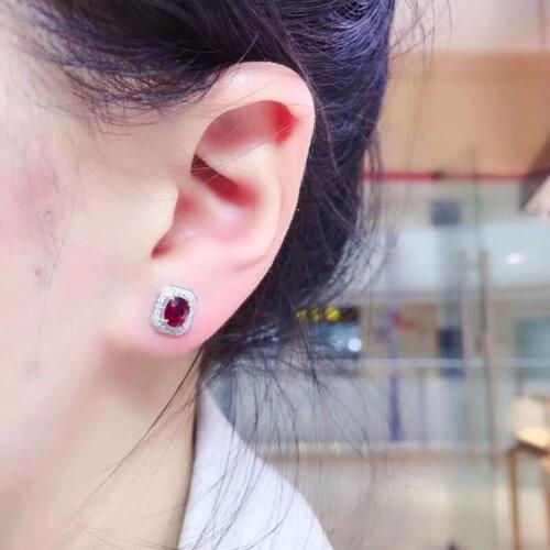 S925 Natural Heated Ruby Earrings for Women Real Red Gemstones Eardrops Top Quality Fine Jewelry 4*6MM Party July Birthstone