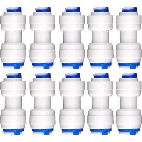10 PCS 3/8" to 1/4"Tub OD Quick Connect Tube Fittings I-Type Straight Connector for RO Water Systems Water Purifier Accessories