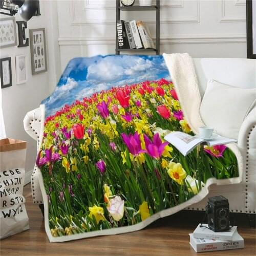 Spring Tulip Throw Blanket Floral Blankets for Bed Peony Flower Pink Blanket Gothic Gray Plush Bedspreads