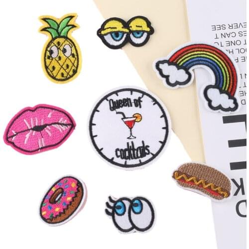 Donuts Cake Drink Embroidery Sew On Patches Iron On Lip Eyes Applique Badge Craft Embroidered DIY For Clothes Trousers Sticker
