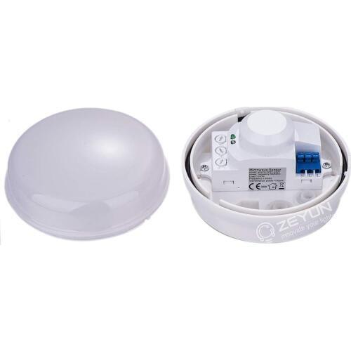 HF Sensor, Ceiling Microwave Motion Sensor Light Switch for Indoor and Outdoor, Automatic Turn on/Off, 360°, 20m Detection Range