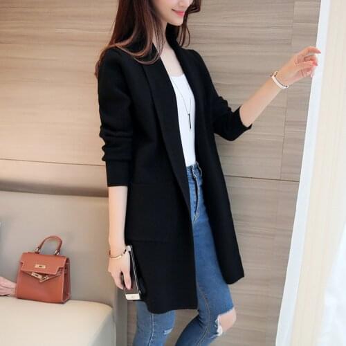 Sueter Mujer Long Cardigan Feminino Korean Style Long Sweater Knitted Cardigan Black Top Coat Women Pull Femme KJ115