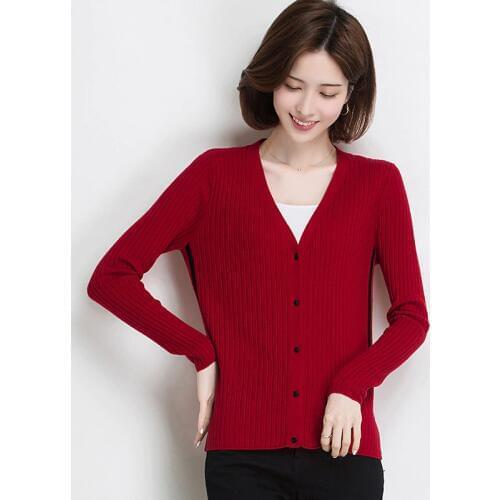 Women Wool Sweater Full Sleeve Cardigans V-neck Sweet Cashmere Sweater Comfortable Soft Female Sweaters QY88191