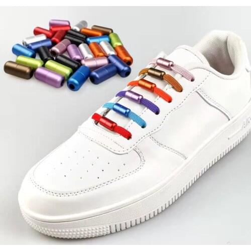 A Pair New Flat No-tie Elastic Shoelaces Colorful Metal Buckle Special Creative Kids Adult Unisex Sneakers Shoes Laces Strings