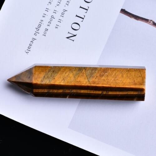 1PC Natural Tiger eye stone hexagon Crystal Point Mineral Ornament energesis Healing Wand Family Home Decoration DIY Gift