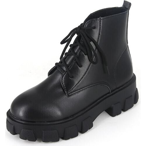 2020 New Womens Shoes Winter Round Toe Motorcycle Boots Casual Fashion Lace Up Thicken Gold Female PU High Heels Black B22-40