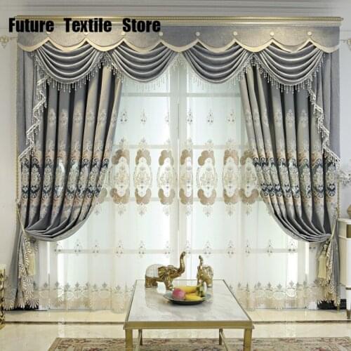 2021 New Style Cashmere Embroidered Curtain European Style Villa Shading Curtain Cloth Curtains for Living Dining Room Bedroom