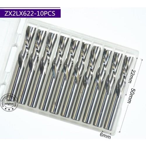 6mm*22mm-10pcs-cnc solid carbide woodworking engraving router bit,2 flutes down cut milling cutter,left spiral wood end mill