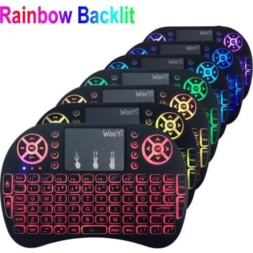 I8 Backlit 7 color English Arabic 2.4GHz Wireless Keyboard Air Mouse Touchpad Handheld 3 color Backlight i8 for Android TV BOX
