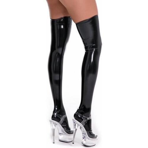 Wet Look Shiny PU Faux Leather Thigh High Sexy Stockings PVC Over The Knee Stocking Medias Negras Night Clubwear Cosplay Costume