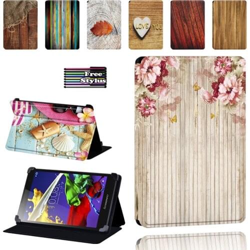Wood Pattern Case for Lenovo Tab 2 A7 / A8 / A10-70 / Tab 3 / Tab 4 Tablet Foldable Shockproof Cover Case + Pen