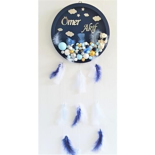 Baby Design The Teddy Bears Cloud Bubble Wood Board Baby door Ornament-Navy-blue