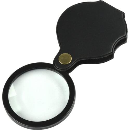 Mini Pocket Magnifier Lightweight Foldable Magnifying Glass Reading Maps Menus Documents Glass 50mm 60mm 70mm leatherette Cover