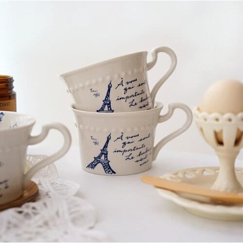 Creative Design Eiffel Tower Pattern Coffee Cups Unique European Style Coffee Mug 250ml Ceramic Material