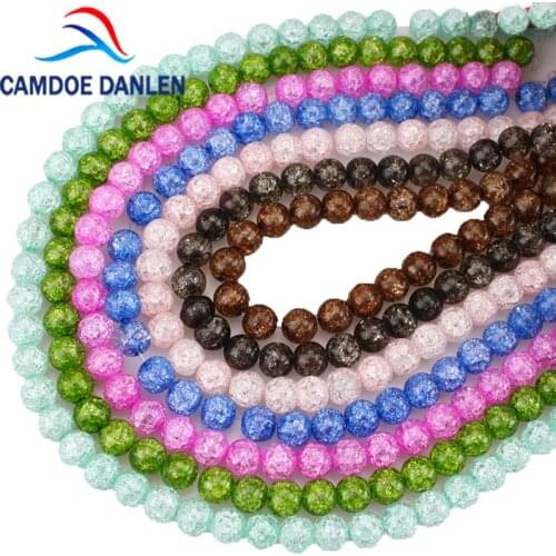 Natural Stone Colored Snow Cracked Quartz Crystal Round Beads 4 6 8 10 12mm DIY Fashion Bracelet Necklace For Jewelry Making