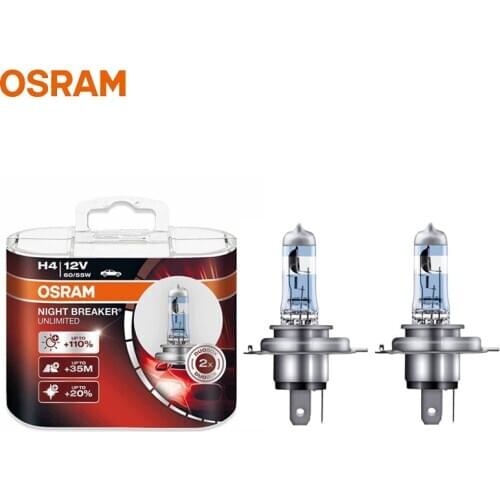 OSRAM Night Breaker Unlimited H4 9003 HB3 64193NBU Halogen 12V 60/55W P43t +110% Bright White Car Original Headlight Bulbs, 2pcs