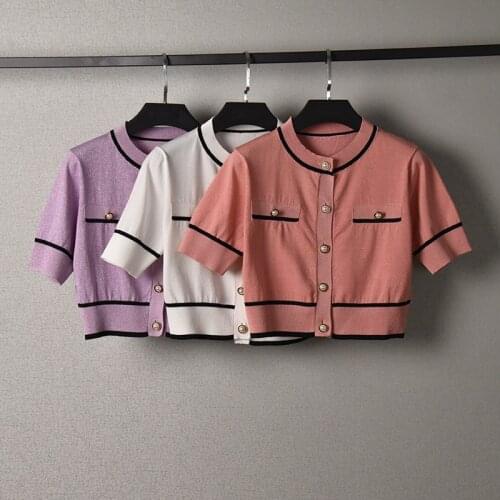 Summer Fashion womens High quality O-neck Knitted T-shirts New Designer High-rise slim Tee Tops B190