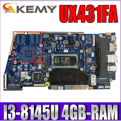 AKEMY UX431FA/FN Laptop Motherboard For ASUS ZenBook-14 UX431FA UX431FN UX431F Original Mainboard 4GB-RAM I3-8145U GM