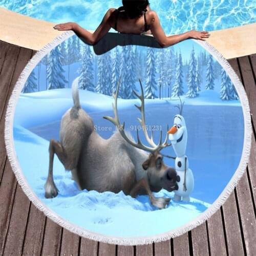 Cute Olfa Baby Bath Towel Summer Swimming Washcloth with Tassels for Children Round Shape Disney Frozen Elsa Anna Beach Towels