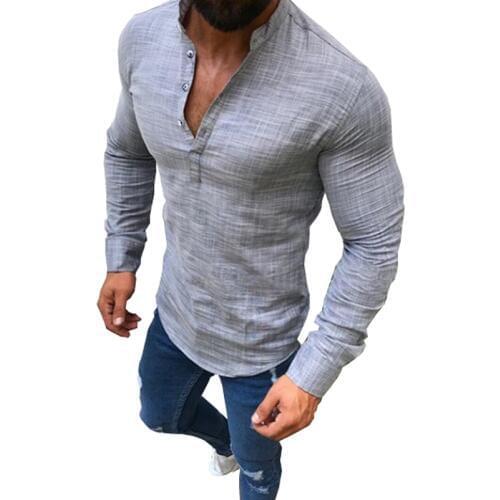 Spring Autumn Mens Linen Shirt 2019 New Men Casual Shirt Cotton Plus Size Stand Collar White Slim Fit Men Long Sleeve Shirt 5XL