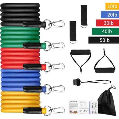11 Pcs Resistance Band Set Elastic Rubber Bands Fitness Exercise Tube Bands Pull Up Rope Training Expander Gym Pilates Equipment