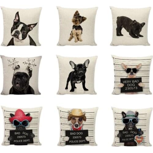 Lovely Bad Dogs Cushion Covers Cute Black French Bulldog Pillowcases Home Living Room Decor Pug Linen Cotton Throw Pillow Covers