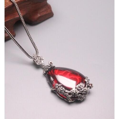 New Pure 925 Sterling Silver Pendant Flower And 44x23mm Garnet Pendant