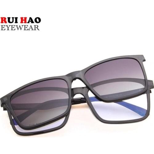 Rui Hao Eyewear Brand Eyeglasses Frame and Polarized Sunglasses Retro Glasses Frame Rectangle Design 2126