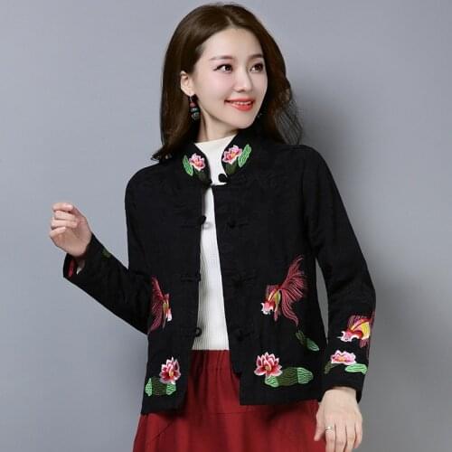 Chinese Style Clothing Women Cheongsam Top Mandarin Collar Womens Tops and Blouses Embroidery Oriental Tang Suit Jacket