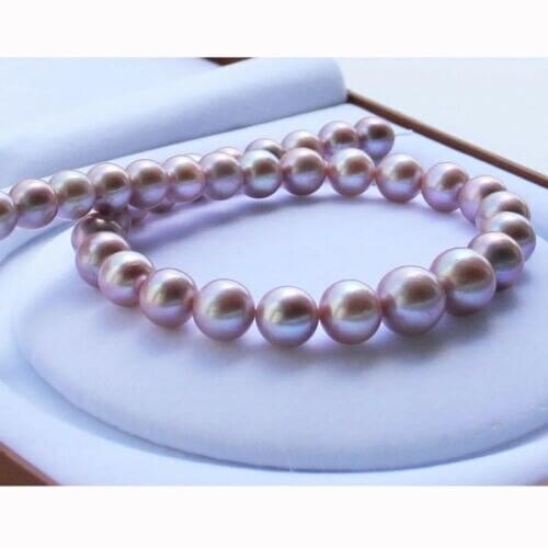 HUGE 9-10MM NATURAL SOUTH SEA GENUINE PURPLE ROUND PEARL NECKLACE 45cm 925silver clasp