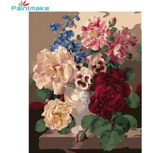Paintmake Flowers DIY Painting By Numbers Drawing Kits Rose Oil Painting On Canvas For Home Room Decor Wall Art Picture