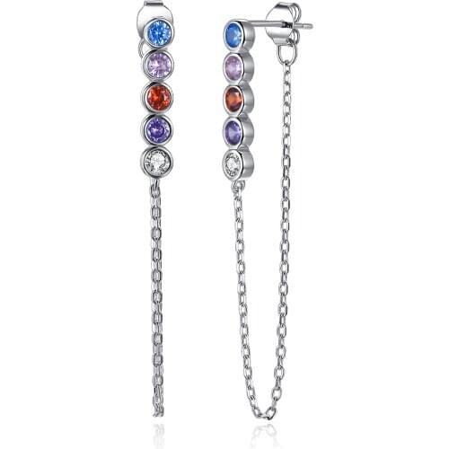 Front back Earrings 100% 925 Sterling Silver Chain Earrings with Cubic Zirconia