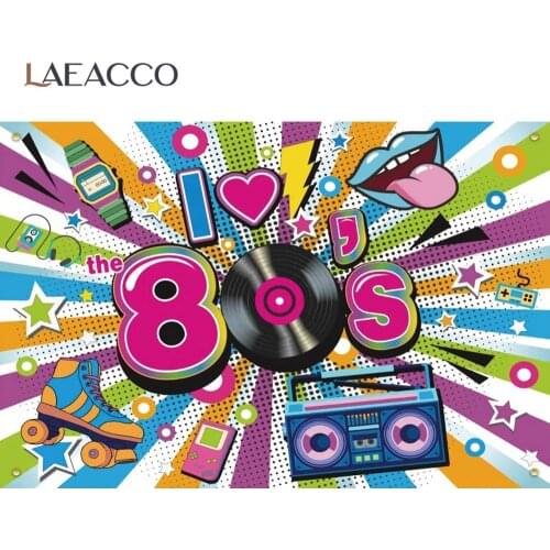 Laeacco I Love 80S Disco Party Graffiti Pattern Strip Banner Poster Pattern Photographic Background Photo Backdrop Photostudio