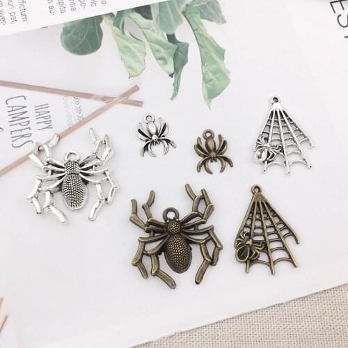 10Pcs Spider Charms Pendants DIY Jewelry Making Alloy Findings Accessory For Necklaces Earrings