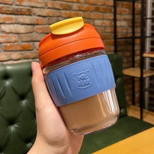 Portable Cute Glass Cup Martin Cup Pipette Leak Proof Coffee Cup With Cover Silicagel Hot Resistant girl student Water Cup