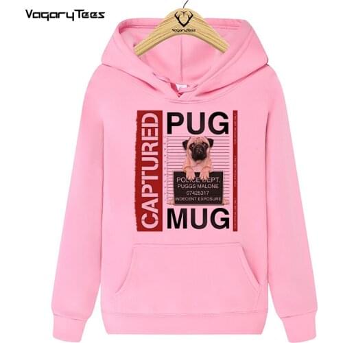 Pug Dog Graphic Pullovers Pug Mugshot Captured Classic Print Sweatshirt funny good pugs gone bad Hoodies Unisex Cartoon Tops