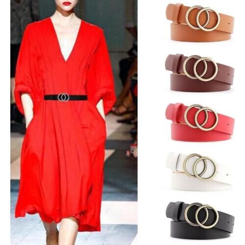 Soft Faux Leather Single/Double Ring Buckle Belt Vintage Decorative Casual Tighten Lightweight Long Women Belt Fashion Waistband