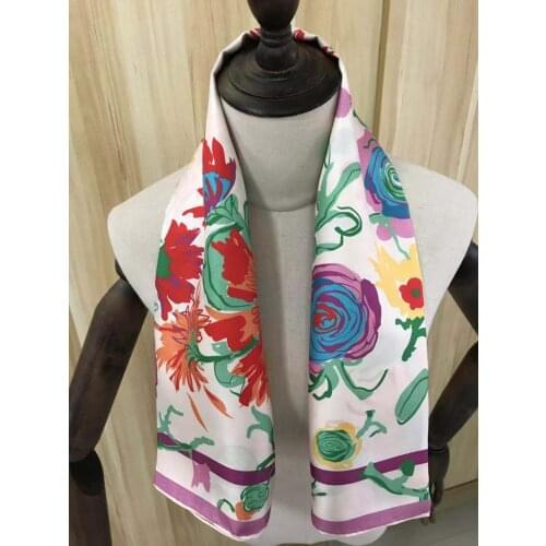 2021 new arrival spring summer flower 100% pure silk scarf twill hand made roll 90*90 cm shawl wrap for women lady