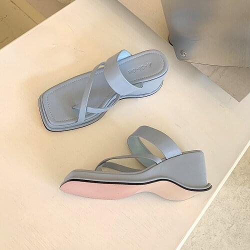 Shoes Slippers Women Summer Heeled Mules On A Wedge Pantofle Low Slides Fashion Platform Rubber Flip Flops Heels 2020 Luxury