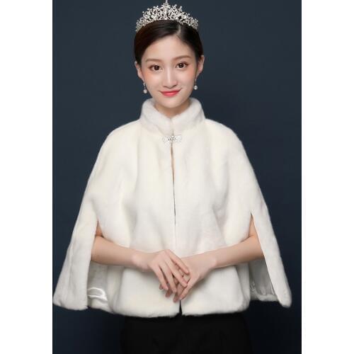 Top grade New arrive Ivory Fur Shawl Wedding Wrap Women Winter Bridal Wraps Warm Fur Boleros Bridal Jacket Elegant Evening Coat