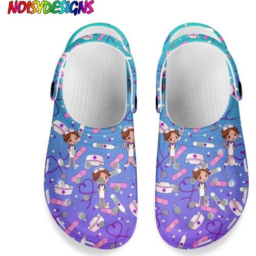 NOISYDESIGNS Summer Shoes Sandals Cartoon Nurse Printing Gradient Womens Holes Sandals Hollow Shoes Fashion Beach Slippers 2021
