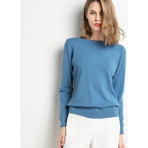 2020 Female Slim O-Neck Pullover Cashmere Wool Blending Sweater Autumn And Winter Long-Sleeved Knit Bottoming Shirt Large Size