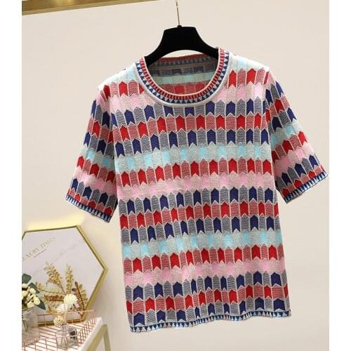 O Neck Pullover Short Sleeve Knit T Shirt Women Solid Work Style Ol Simple Tees Femme Summer 2021 New All Match Lady Top
