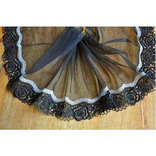 2Meters Rose Flowers Lace Trims Black Fabric Ribbon For Clothing Accessories Dress Sewing Applique Costume Dolls Dresses
