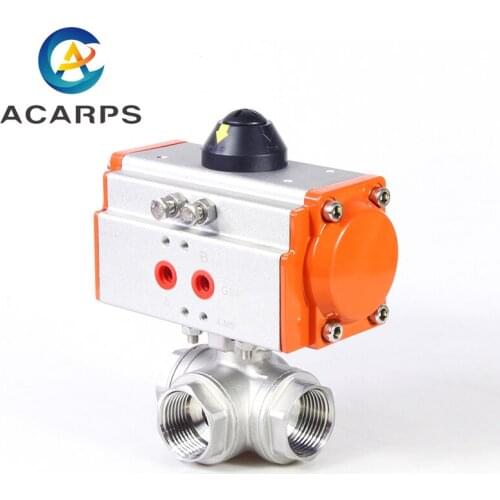 3/8" Stainless Steel Pneumatic Three Way Ball Valve T Type Q614F-16P Three Piece High Platform Pneumatic Ball Valve