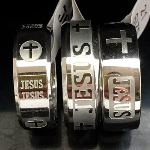 36pcs Etched JESUS Silver Mix Stainless Steel Cross Ring Men Women Engarve Religious Comfort-fit Quality Ring Wholesale Jewelry