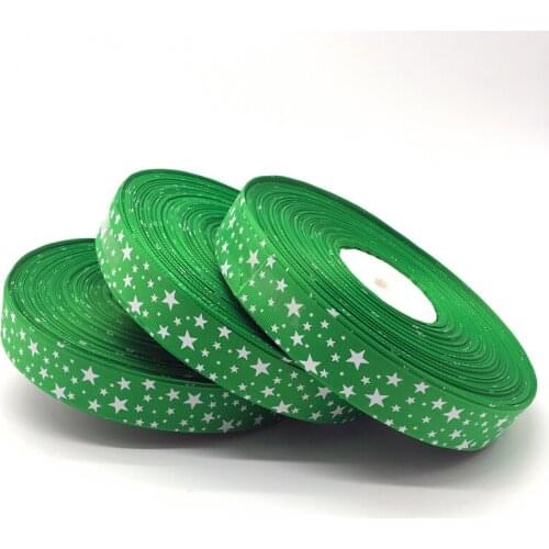 5 Yards/lot 1Inch (25mm)Wide Green Printing Stars Grosgrain Ribbon Hair Bow/Christmas/wedding DIY Sewing Craft