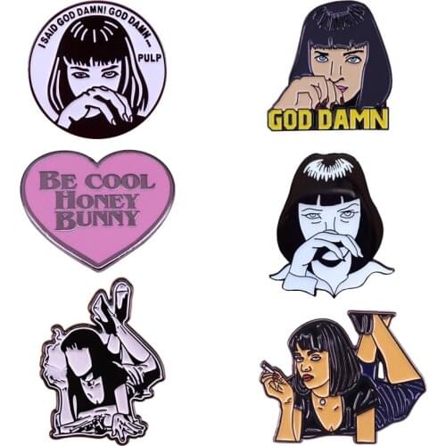 Pulp Fiction Mia Wallace Custom Lapel Pin Cool Honey Bunny Heart Brooch 90s Retro Movie Fans