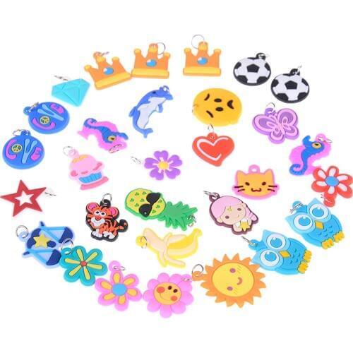 30pcs DIY Colorful Loom Rubber Band Bracelet Jewelry Making Beads Toy Colorful Animal Flower Beads Pendants Random Style