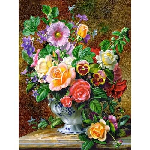 Flowers DIY Cross Stitch Embroidery 11CT Kits Needlework Craft Set Cotton Thread Printed Canvas Home Decoration Wholesale